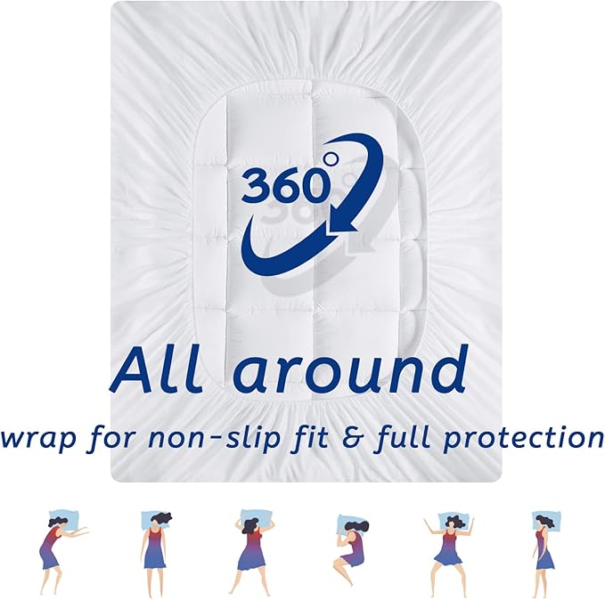 Full XL Size Mattress Topper for Back Pain, Cooling Extra Thick Mattress Pad Cover with 8-21 inch Deep Pocket, Plush Pillow Top Mattress Topper Overfilled with Down Alternative, Full Extra Long, White