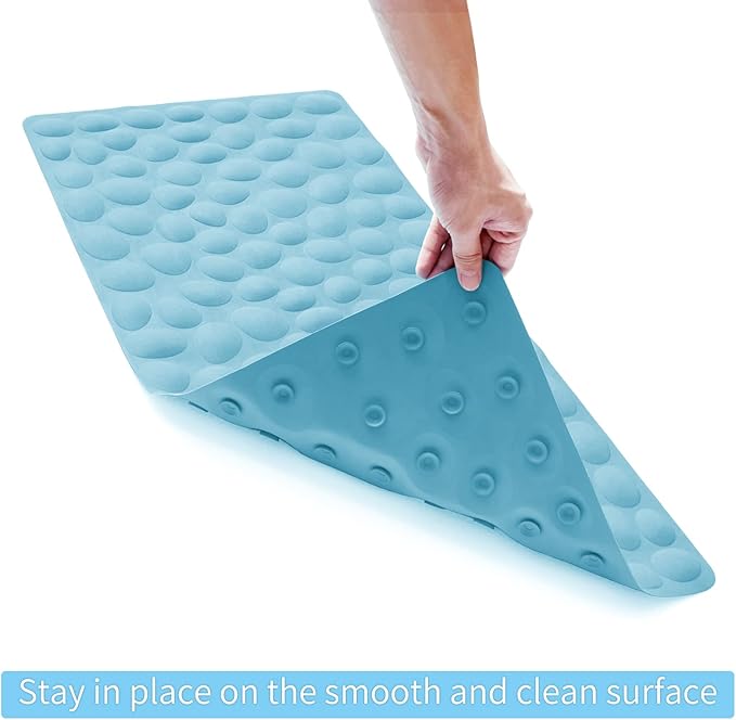 Non-Slip Bathtub Mat OTHWAY Soft Rubber Bathroom Bathmat with Strong Suction Cups (Lake Blue, 16x40 inch)