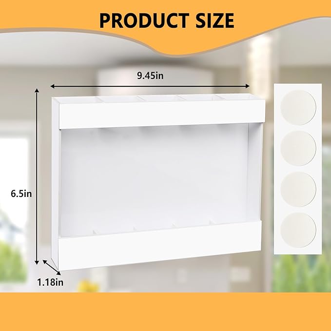 9.5" Large Acrylic Straw Holder for Cabinet Door-Reusable Tumbler Straw Organizer Storage,Small Kitchen Organizers and Storage Accessories Container, Ultra Sticky Cupboard Door Mounted(White)