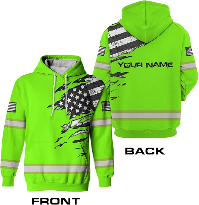 US Flag High Visibility Hoodie for Men Reflective Hoodie Safety Workwear for Worker Runner Patriotic ACC02