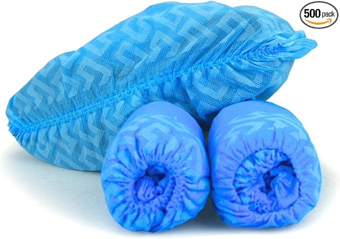 X-Large Premium 500 Pack(250Pairs) Disposable Boot & Shoe Covers - Durable, Water Resistant, non-slip, non-toxic, Recyclable, blue, stretchable fits US Men Size 11 and UP