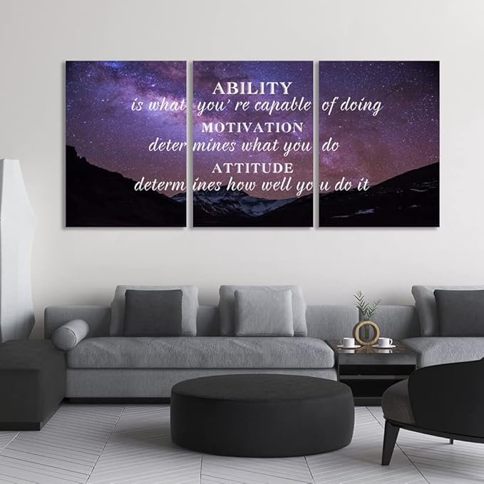 Unbruvo Motivational Wall Art Canvas Inspirational Wall Art Office Decor 3 Pieces Positive Quotes Landscape Painting Pictures Print Artwork Home Decor for Living Room Bedroom(72" Wx36 H)