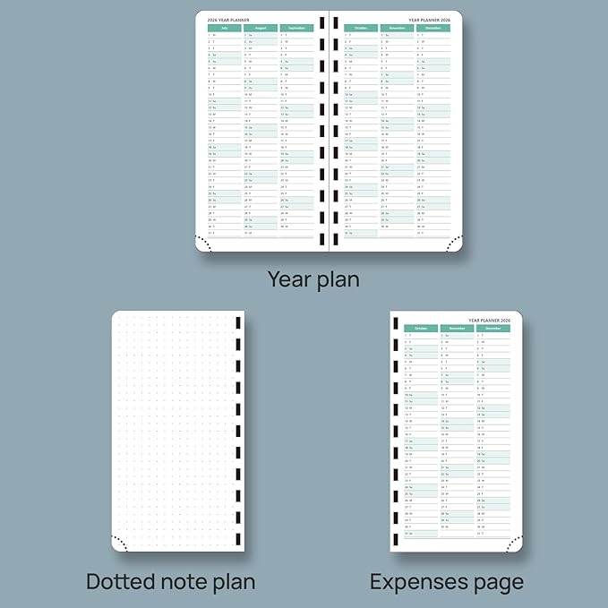 POPRUN 2026 Pocket Planner (Slim Size 3.5" x 6.5") Weekly and Monthly Calendar for Purse, with Hourly Time Slots, 100GSM Thick Paper, Spiral Soft Cover, Pen Holder - Green