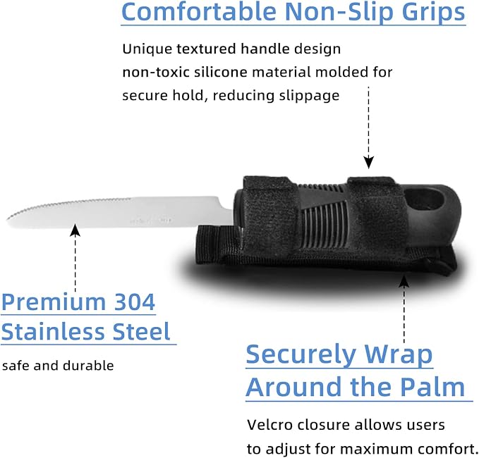 Adaptive Utensil Set for Elderly Parkinsons Stroke Patients, Non-Slip Grip with Hand Strap for Hand Tremors & Muscle Weakness, 3PCS Heavy Stainless Steel Spoon Fork Knife