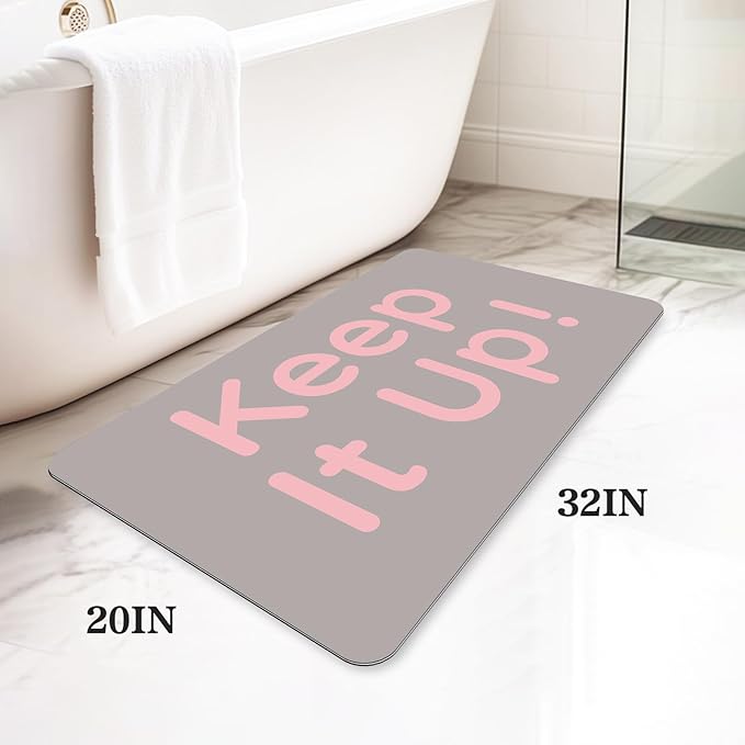 Bath Mat, Bathroom Mat Rugs Super Absorbent Shower Mats Non Slip Quick Dry Thin Rubber Mats for Bathroom Floor Fit Under Door, Shower Rug for Bathtub, Shower, Beige