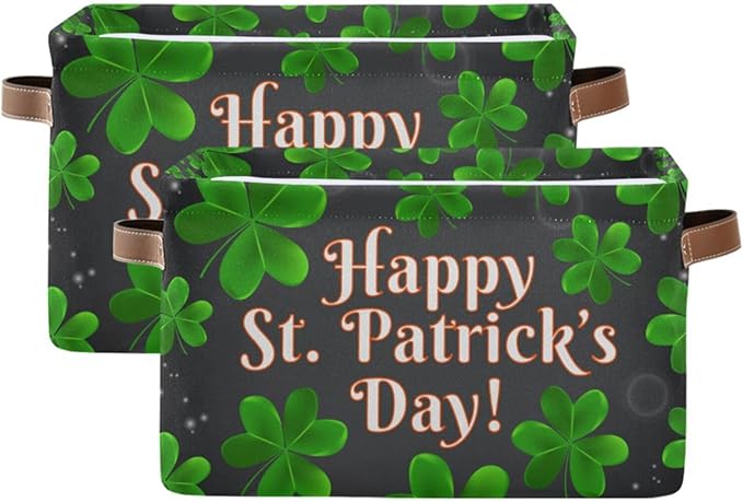 Storage Basket Happy St Patrick's Day Cube Storage Bins Organizer Bag Collapsible Closet Shelf Baskets with handle for Cloth Book 14.2×10.2×8.3 IN