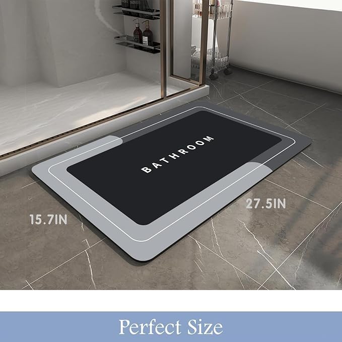 Bath Mat, Quick-Drying Non-Slip Thin Bathroom mat Super Absorbent Bath mats Rug-Bath Mats for Bathroom Floor Bathtub Vanity-Bathmat Bath Rug Easy Care Black 27.5" x15.7"