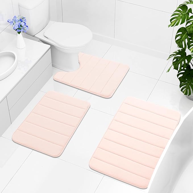 Buganda Memory Foam Bath Mat, 70" x 24", Ultra Soft and Non-Slip Bathroom Rugs, Water Absorbent and Machine Washable Bath Rug Runner for Bathroom, Shower, and Tub, Pink