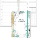 Weekly Meal Planner - A5 Weekly Meal Prep Journal with Shopping and Grocery Lists, 186 Pages Healthy Diet & Weight Loss Tracking, Undated, 52 Weeks, Lasts 1 Year, Blue Flower