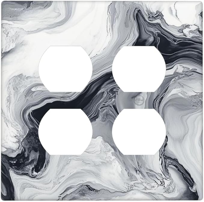 Abstract Marble Ink Texture Grey Marble Print Outlet Covers 2 Gang Double Duplex Decorative Light Switch Covers Electrical Wallplates Socket Faceplate for Bathroom Kitchen Decor