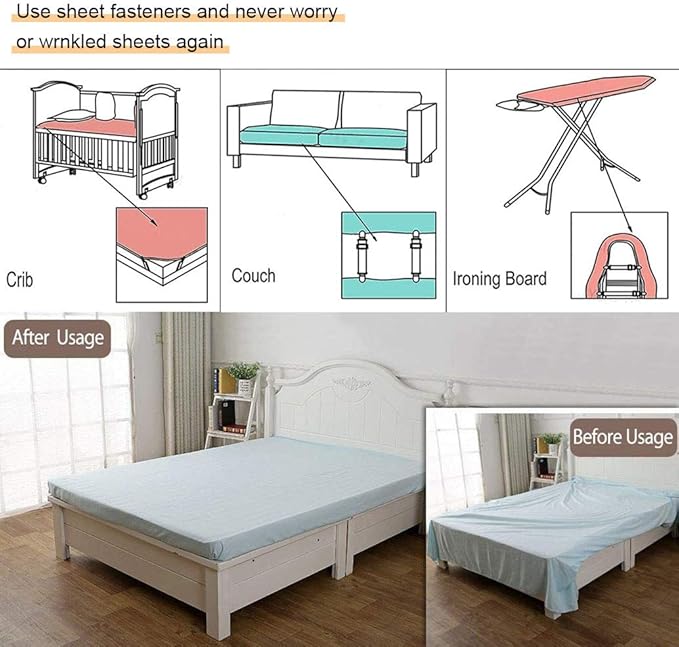 8Pcs Adjustable Bed Sheet Straps Clips, Elastic Mattress Sheet Fasteners Holder and Suspenders, Grippers to Hold Sheet, Mattress, Sofa, Couch, Table Cloth, Recliner Ironing Board Cover and More