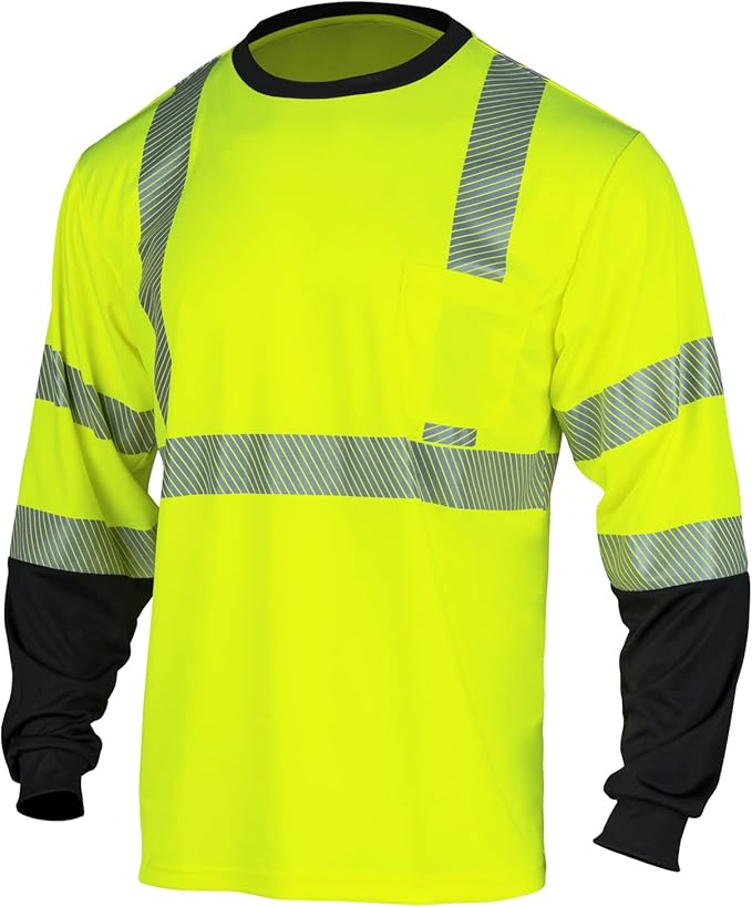VENDACE Safety Reflective Hi Vis Long Sleeve Shirts for Men ANSI Class 3 High Visibility Construction Work T Shirts (Yellow,M)