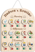 Wooden Chore Chart for Kids Visual Schedule, Routine Chart for Kids, Morning Bedtime Routine Chart for Toddlers Ages 2-4, Daily Kids Schedule Board for Home (04)