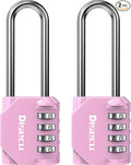 2 Pack disecu 2.6 Inch Long Shackle Combination Lock, 4 Digit Outdoor Waterproof Padlock for School Locker, Gym Locker, Storage Unit, Gate, Fence, Toolbox, Cabinet (Pink)