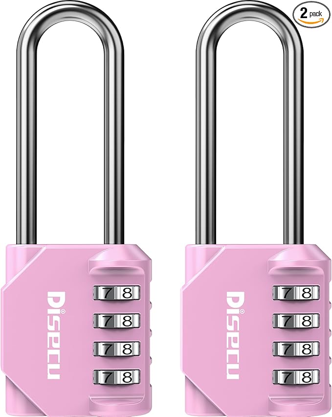 2 Pack disecu 2.6 Inch Long Shackle Combination Lock, 4 Digit Outdoor Waterproof Padlock for School Locker, Gym Locker, Storage Unit, Gate, Fence, Toolbox, Cabinet (Pink)