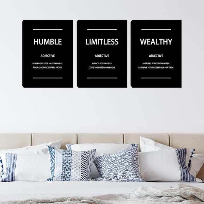 Canvas Painting Wall Art 3 Pieces Black Motivational Wall Art Decoration Entrepreneur Posters Prints Quotes Wall Decor for Living Room Bedroom Office Decor Canvas Art Set 12"x16"x3