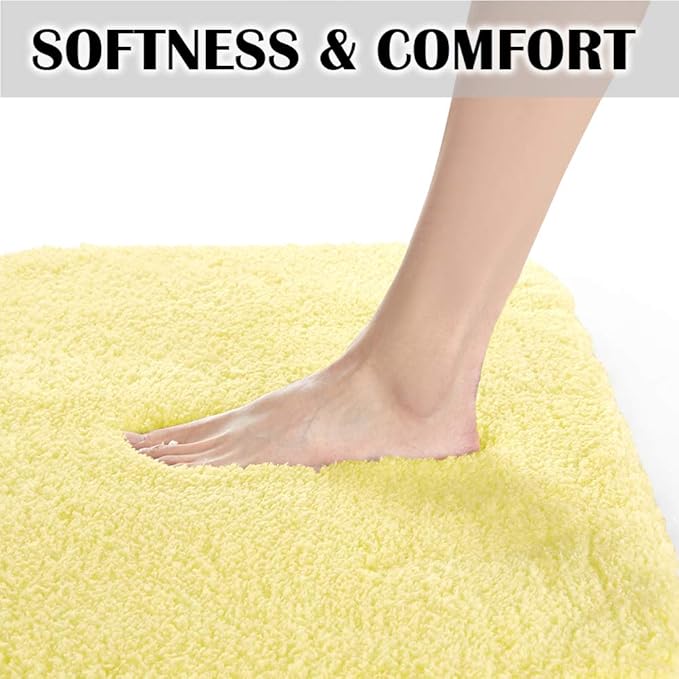 Suchtale Non Slip Bath Mat, Soft Microfiber Shaggy Bath Mat, Machine Washable, Thick Plush U Shape Toilet Rug (20 x 24, Yellow)