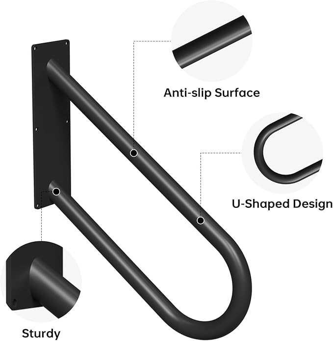 Aduanbang Heavy Duty Wall Mount Handrails for Outdoor Steps, U-Shape Non-Slip Stair Safety Grab Bar, 20 Inch Metal Railing for 1-3 Steps, Indoor/Outdoor Use, Garage, Porch, Courtyard, Garden