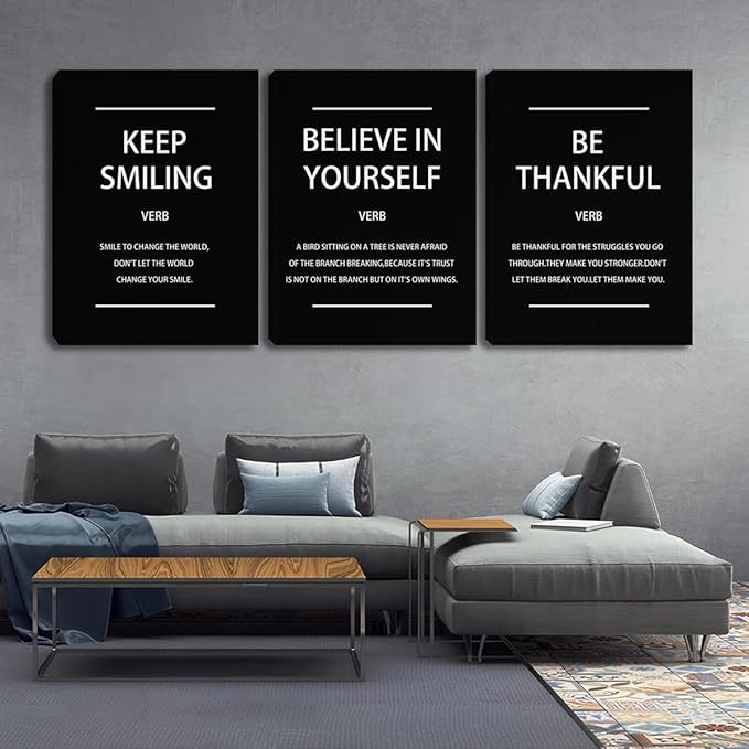 3 Piece Motivational Wall Art, Inspirational Quote for Office Decor, Framed Canvas Wall Decor for Classroom Home Living Room Bedroom(60" Wx28 H)