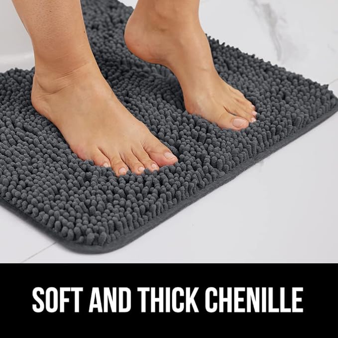 GORILLA GRIP Bath Rug Mat 36x24, Soft Absorbent Chenille, Quick Dry Microfiber Mats, Rubber Backing Washable Shower Floor Rugs, Bathmat Runner, US Designed Bathroom Home Decor Accessories Charcoal