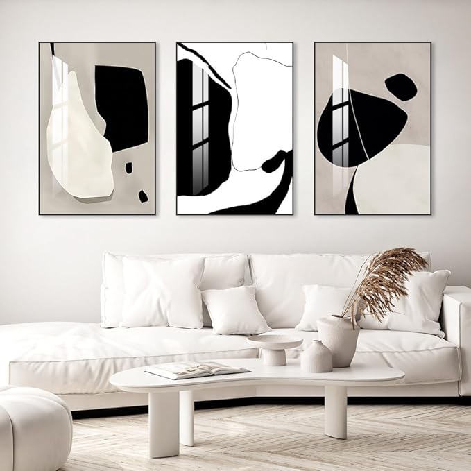 Abstract Wall Art Prints, Framed Wall Art for Living Room, Bedroom, Dining Room, Nursery, Office, Kitchen, Bathroom (White, 24"X 32" X 3 panel)