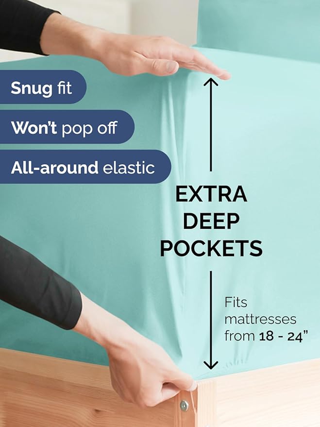 Extra Deep Twin XL Sheet Set - 4 Piece Breathable & Cooling Sheets - Hotel Luxury Bed Sheets Set - Easy & Secure Fit - Soft, Wrinkle Free & Comfy Sheets Set - Spa Blue Sheet Set w/Extra Deep Pockets