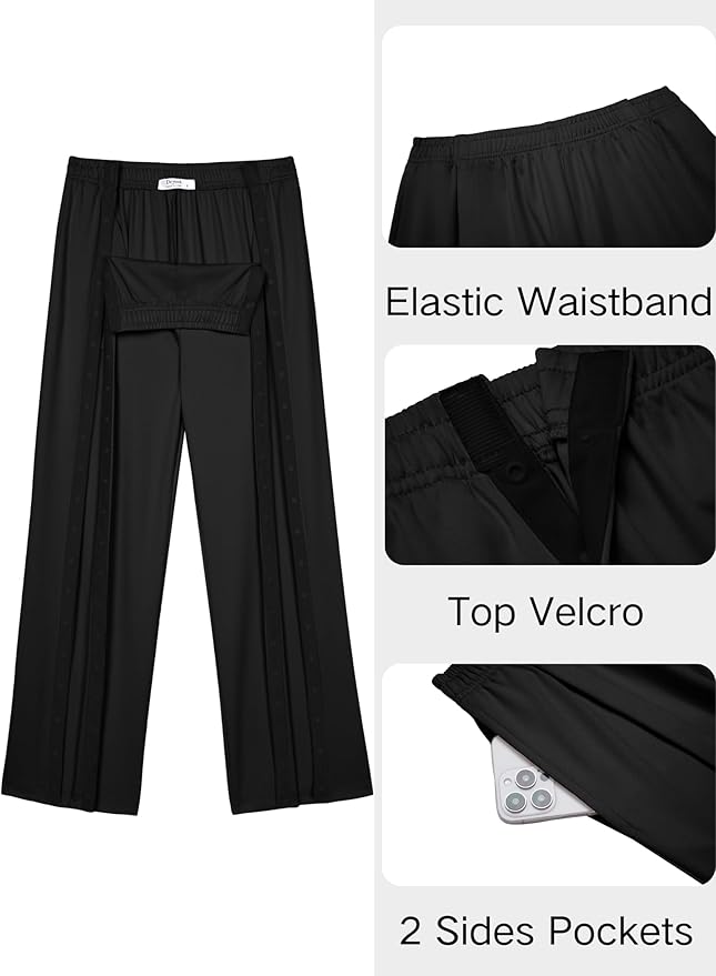 Deyeek Tear Away Pants for Women Side Slit Snap Sweatpants Loose Fit Post Surgery Casual Adaptive Clothing with Pockets