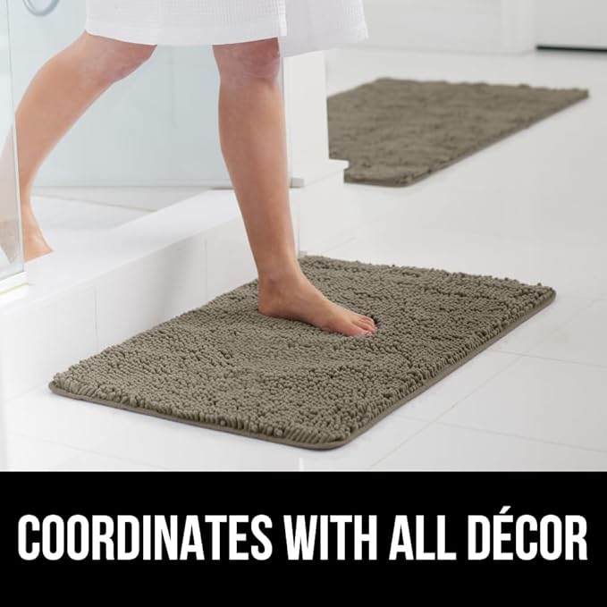 GORILLA GRIP Bathroom Rug Sets, Soft Chenille 2 Piece Area Rugs Set, Toilet Base Mat and 30x20 Carpet, Absorbent Microfiber Washable Mats Dry Quickly, Home Décor and Bath Room Accessories, Latte