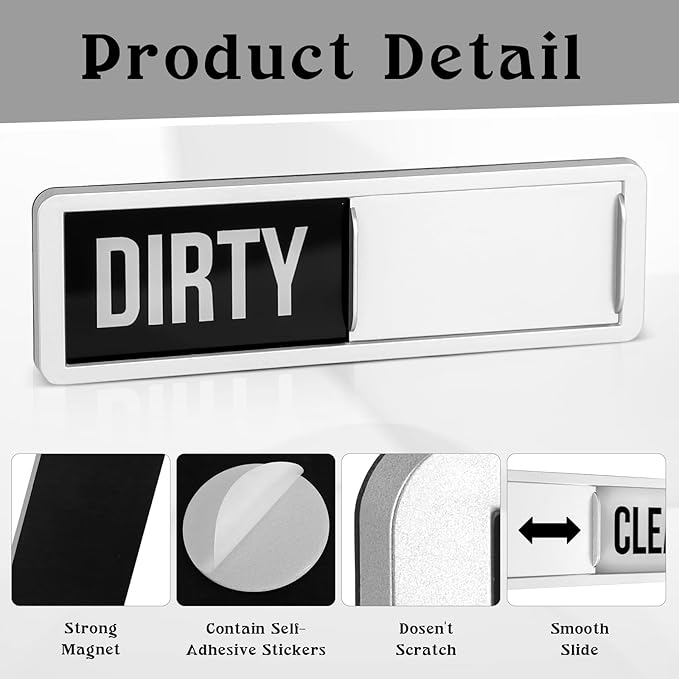 Dishwasher Magnet Clean Dirty Sign, Premium Stainless Steel Clean Dirty Magnet for Dishwasher, Large Text Easy to Read Non-Scratch Kitchen Decor for Dishwasher, Home Accessories