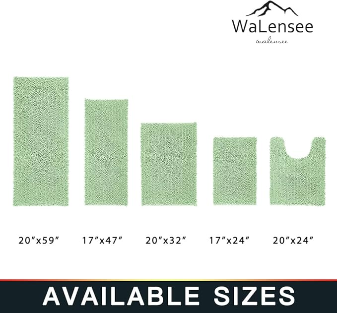 Walensee Large Bathroom Rug Non Slip Bath Mat (72x24 Inch Sage Green) Water Absorbent Super Soft Shaggy Chenille Machine Washable Dry Extra Thick Perfect Absorbant Best Plush Carpet for Shower Floor