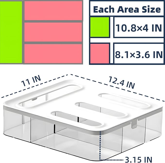 4-in-1 Food Storage Bag Organizer, Kitchen Drawer Plastic Bag Organizer, Lightweight and Durable Storage Baggie Organizer with Quart Gallon Snack Sandwich Bag Stickers (White/Clear)