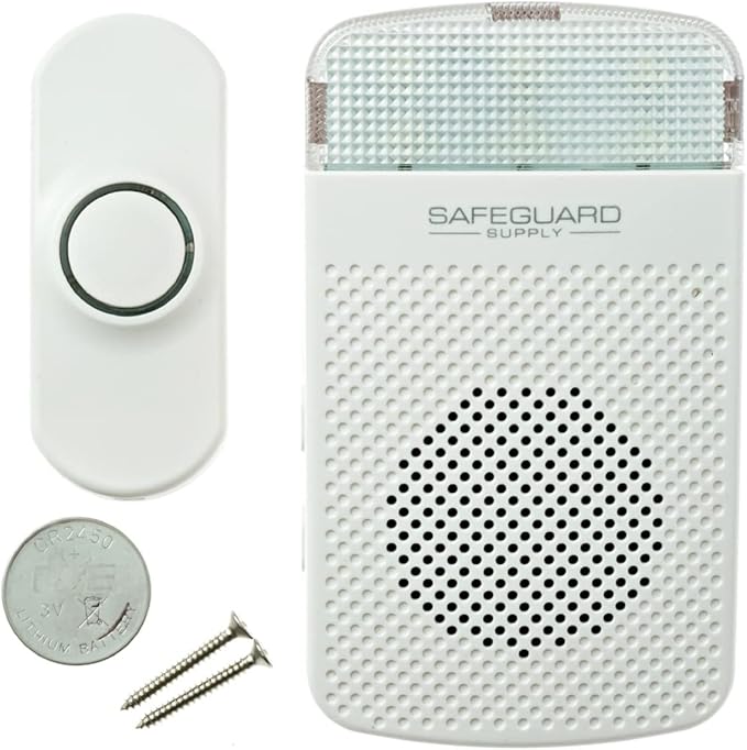 Plug In Doorbell - Safeguard Supply Dependable 3/4 Mile Long Range Wireless Doorbell - Adjustable Volume to 90dB- Deaf & Hearing Impaired Doorbell Mode Flashing Strobe Light