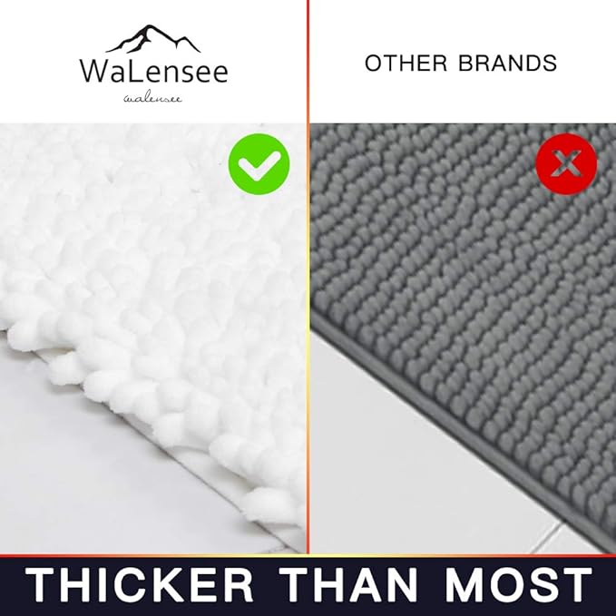Walensee Large Bathroom Rug Non Slip Bath Mat (24x60 Inch White) Water Absorbent Super Soft Shaggy Chenille Machine Washable Dry Extra Thick Perfect Absorbant Best Plush Carpet for Shower Floor