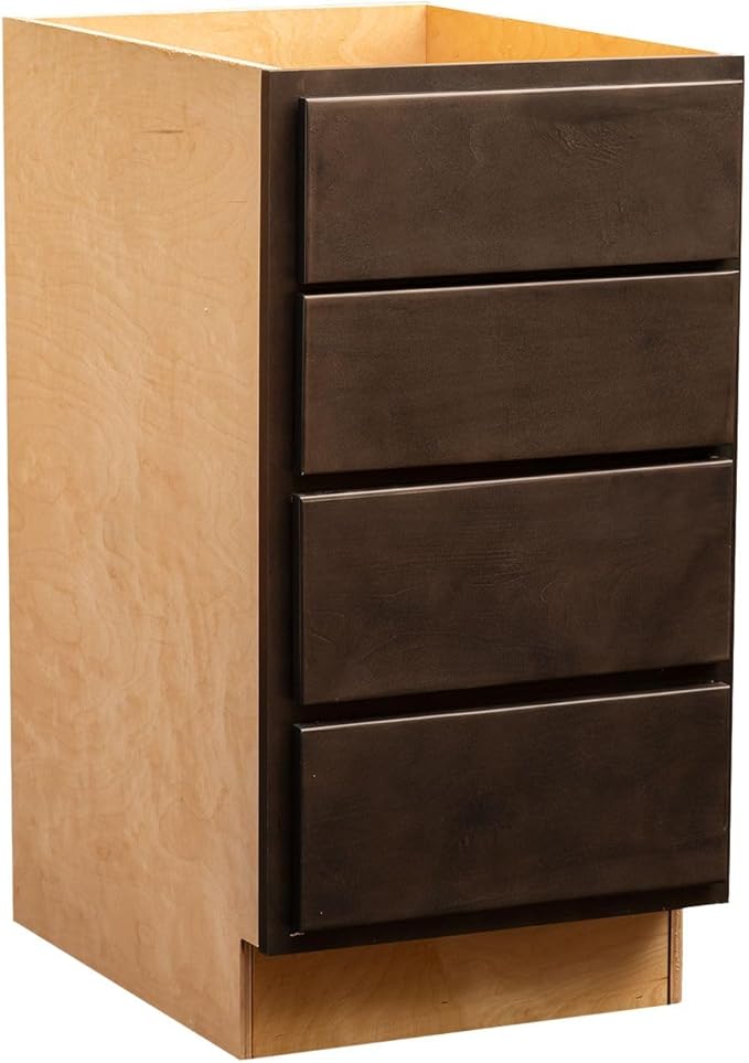 Quicklock RTA (Ready-to-Assemble) | Base Kitchen Cabinets - Shaker Style | Made in America (Espresso Stain, 24" Wx34.5 Hx24 D 4 Drawer)