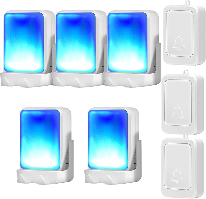 Loud Flash Doorbell with 7 Colors of Bright Light and 4 Volumes, Wireless Doorbells 600 feet,at Home/Office,Suitable for The Elderly, Hearing Impaired People,3 Transmitter with 5 Receivers