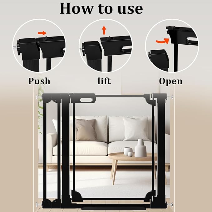 WAOWAO Clear Baby Gate for Stairs Modern Design Acrylic Auto Close Pet Gate, 29.52-37.79" Wide Safety Baby Gate for Doorways,Black Clear Dog Gates Indoor,Hallways,Kitchen
