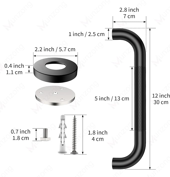 12 Inch Anti Slip Shower Grab Bar, Munzong Oil Rubbed Black Bathroom Grab Bar for Bathtubs and Showers, Knurled Handicap Balance Bar,Safety Hand Rail Support Elderly Senior Assist Bath Handle