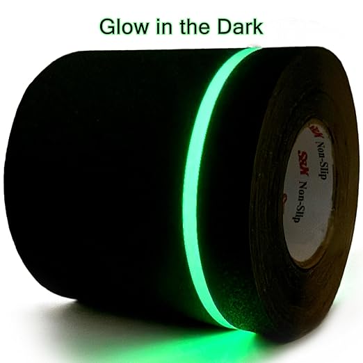 S&X Anti Slip Tape 6 Inch x 60 Ft, 2X Longer Heavy Duty Grip Tape with Glow-in-Dark Strip, Outdoor Stair Treads Non-Slip for Steps, Ramps, Boats, Decks, Non-Skid Safety, Long-Lasting