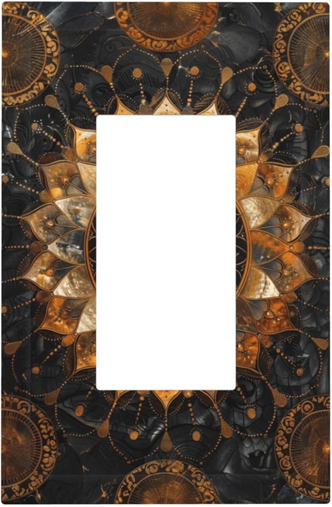 Cool Colorful Mandal Flowers Boho Floral Decorative Outlet Covers 1 Gang Single Rocker Light Switch Cover Plate Wall Plates GFCI Faceplate for Bed Room Living Room Decor