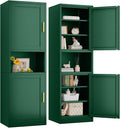 67" Tall Narrow Storage Cabinet Metal Bathroom Cabinet with 2 Doors & 4 Adjustable Shelves, Standing Pantry Cabinets Cupboard for Kitchen, Dining Room, Living Room and Bathroom (Green)