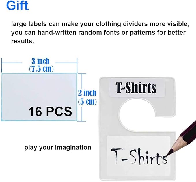 10 Pack White Clothing Rack Size Dividers Plus 60 Labels (1 Inch) and 16 Large Blank Labels, Large Rectangular Clothing Closet dividers (Pearl White)