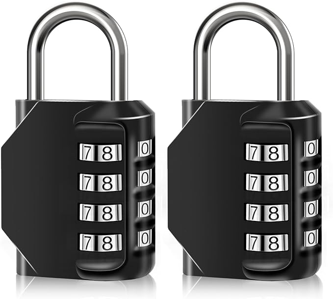 2PCS Combination Lock Waterproof 4 Digit Padlocks with Combination Code, Zinc Alloy Combination Lock for Door, Tool Boxes, Schools, Gym, Garden, Fences, Reel Cabinet & Storage, Black