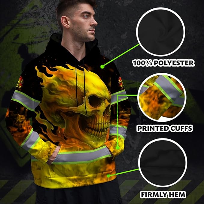 Matedecor Skull US Flag Reflective High Visibility Hoodie For Men Construction Hi Vis Safety Workwear Custom Name