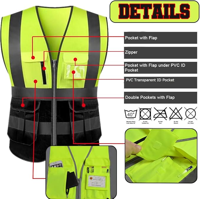 Custom Logo High Visibility Vest Customized Reflective Safety Vest With Pocket and Zipper