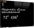 KIZZBY Black Glass Dry Erase Board - Magnetic Blackboard for Wall, 72"x36" Large Frameless Black Whiteboard for Office, Home & School