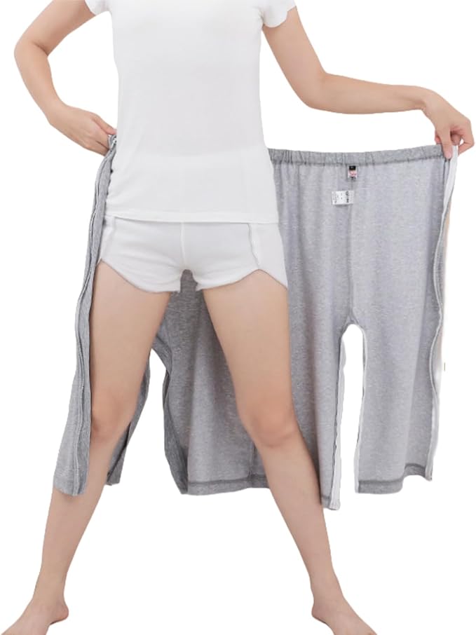 WEEOATAR Bedridden Patient Clothing,Full Open Post Surgery Pants,Patient Care Trousers,Disability Clothing with Zippers for Easy Access,Post-op Pants Suit for Fracture,Disable,Elderly(Grey,L)