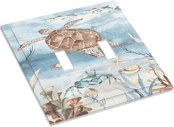Decorative Switch Plates Sea Turtle Coral Reef Nauticaltheme 2 Gang Double Toggle Outlet Light Switch Cover Wall Plate Electrical Faceplate for Kids room Bathroom Decor
