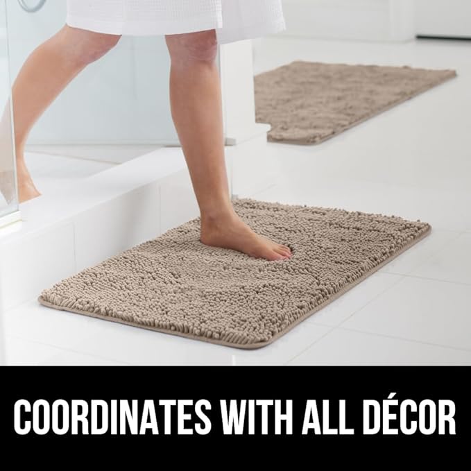 GORILLA GRIP Bath Rug Mat 70x24, Thick Absorbent Chenille, Quick Dry Microfiber Mats, Rubber Backing Washable Shower Floor Rugs, Bathmat Runner, US Designed Bathroom Home Decor Accessories Gray Beige