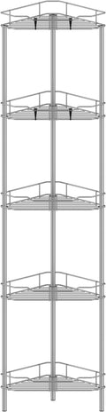5 Tier Floor Standing Corner Shower Caddy Organizer Shelf with Hooks, Bathroom Shelves Stand Rack, Gray