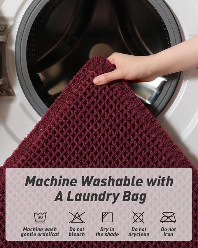 Upgraded Christmas Waffle Runner Rug Super Absorbent Non Slip Bath Mats for Bathroom Washable Bathroom Runner Rug with Tassels, Ideal for Hallway Bedroom Laundry Room, 2'x 5'(24" x 60"), Burgundy